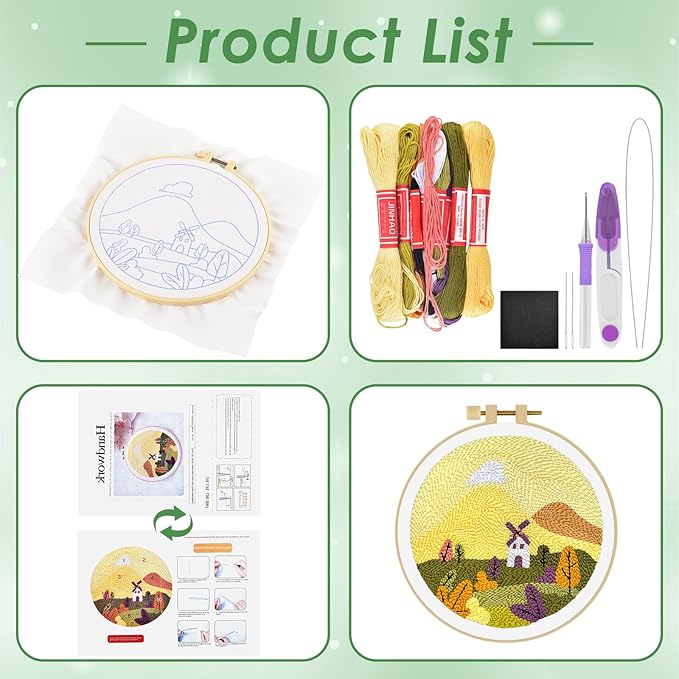ERKOON Punch Needle Kit Adults Beginners, DIY Easy Landscapes Embroidery Set for Starter Art Craft, Needling Punch Project with Patterns, Tools, Yarns, Hoop, Instruction (Fall)