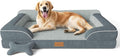CWAWZ Extra Large Dog Bed, Orthopedic XL Dog Bed with Cooling Gel Memory Foam, Waterproof Pet Bed with Removable Washable Cover, 42" Pet Sofa Couch Dutch Velvet with Bone Toy, Dark Gray