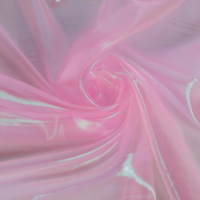 Sheer Iridescent Organza Fabric 58 Inches Wide - 5 Yards Precut - Shinny Wedding Party Decor Fairy Costume Voile Doll Clothes Sewing - Pink