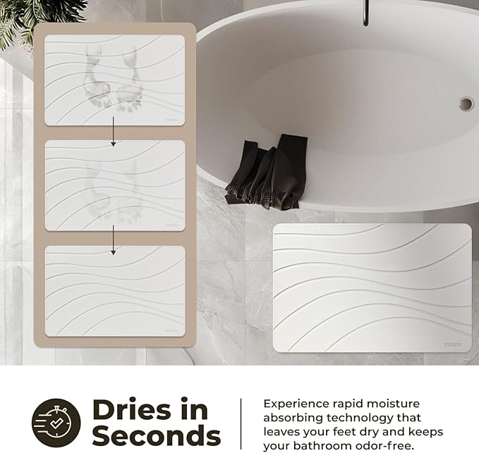 TOSORO - Stone Bath Mat, Diatomaceous Earth Non-Slip Stone Shower Mat - Quick Drying Absorbent Bath Mats for Bathroom - Elegant & Modern Design, Easy to Clean (23.5 x 15) - Sandstone