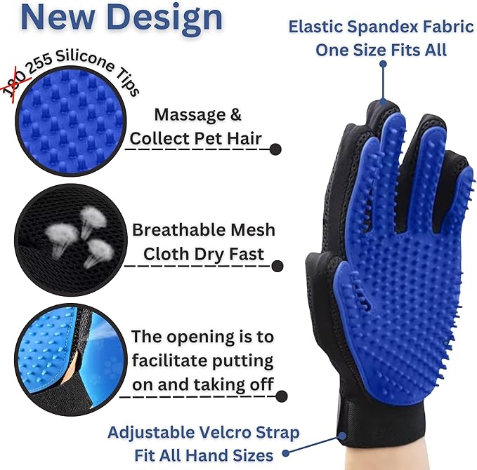 ZepetZ (Left Hand) Pet Hair Remover Glove – Blue, Reusable Grooming Glove for Dogs, Cats & Horses, Gentle Deshedding, Bathing & Massaging, Anti-Shedding Tool for Pet Hair Removal (Left Hand only)