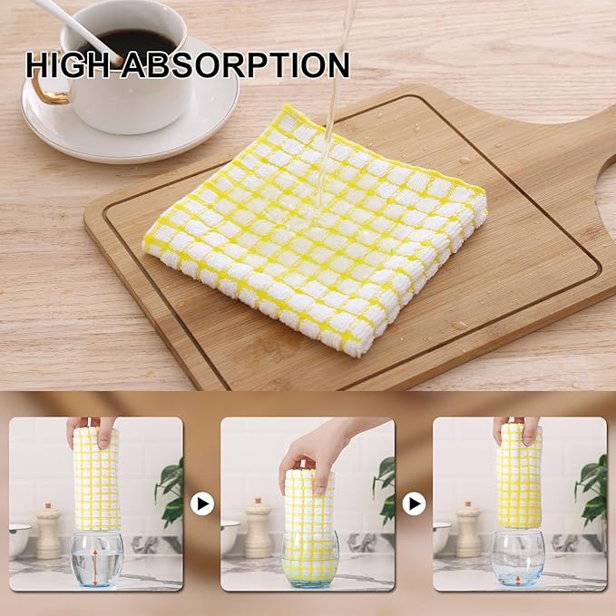 Kitinjoy Cotton 8 Pack Terry Kitchen Towels, 16 x 25 Inches Super Soft and Absorbent Dish Towels, Quick Drying Hand Towels for Kitchen Drying, Yellow