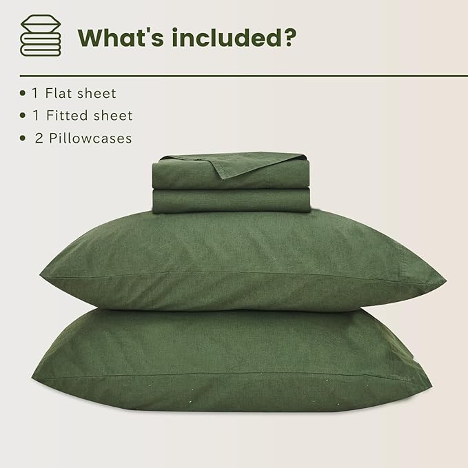 Bedlifes 100% French Linen Sheets California King Size 18-24" Extra Deep Pocket 4-Piece Set Breathable & Moisture-Wicking,Soft & Durable Sheets for Thick Mattresses(Forest Green)