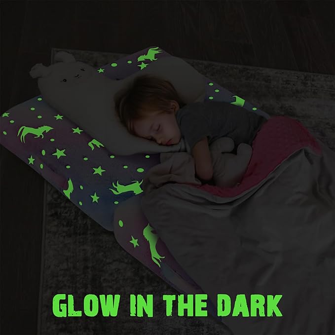 MeMoreCool Foldable Floor Mattress for Kids, Glow Star Trifold Mat, Kids Folding Mattress Portable Futon, 57x22 Inch Colorful