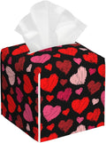 Tissue Box Cover, Colorful Hearts Pu Leather Square Tissue Box Cover Case Organizer Cube Box Holder for Bathroom Vanity Countertop, Night Stands, Office Desk & Car 5.2X5.2X5.2''
