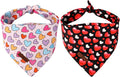 Lionet Paws Valentine's 2pcs Dog Bandanas, Black Heart & Colorful Heart Dog Scarf Bib Premium Fabric, Happy Valentine Love Bandanas for Small Medium Dogs Pets