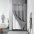 eachope Grey No Hook Waffle Weave Shower Curtain with snap-in Liner Replacement, 230GSM Waterproof Fabric Hotel Shower Curtain Set for Bathroom, Through Mesh Top Window,60Wx86H