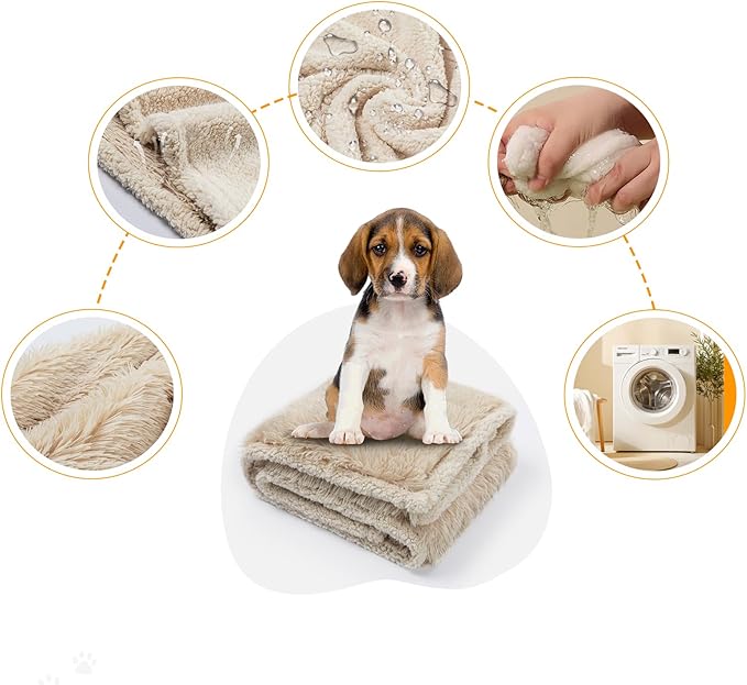 Maidewow Faux Fur Waterproof Calming Dog Blanket Fluffy Sherpa Pets Blanket for Couch Covers Double-Sided Reversible Cats Bed Cover for Pet(Cream,S-40x28in)