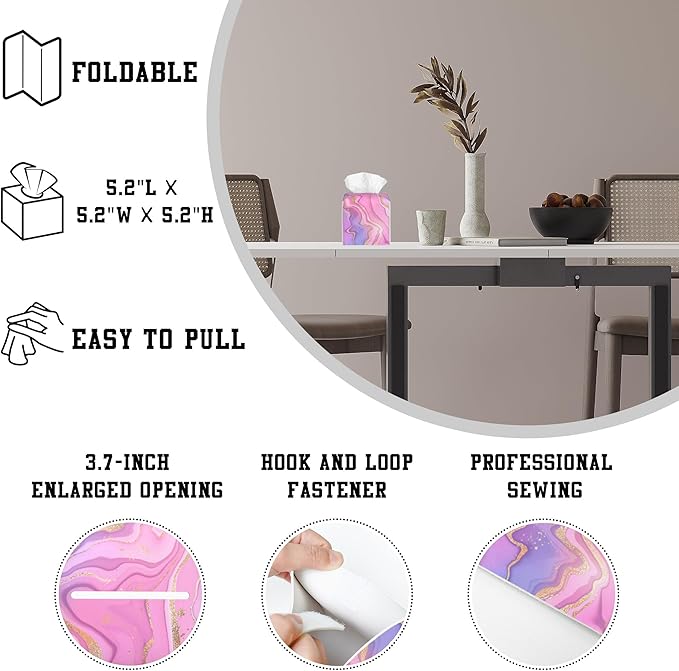 OHEGBXE Tissue Box Holder Purple and Pink Liquid Marble Square Leather Tissue Box Cover Modern Cube Facial Paper Cover Case for Bathroom Vanity Countertop Night Stands Tabletop