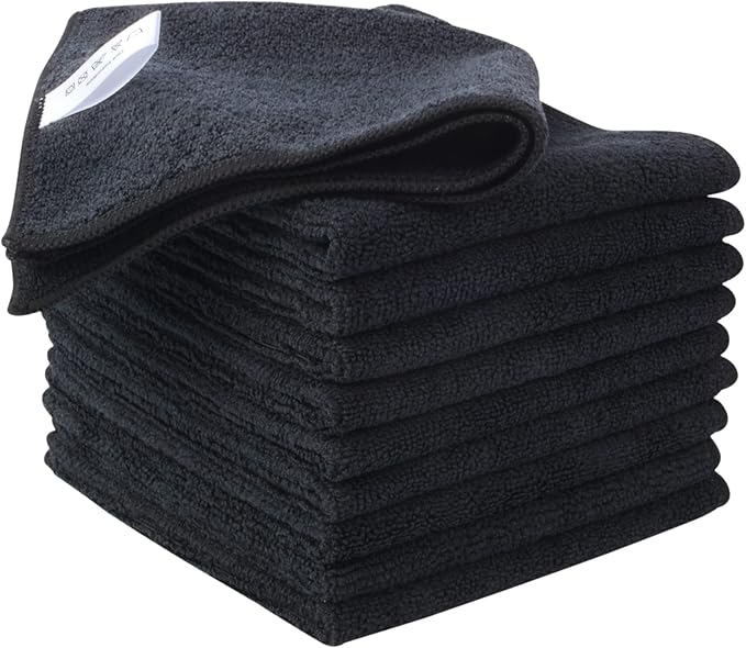 KinHwa Kitchen Washcloths for Dishes Absorbent Microfiber Dish Cloths Quick Dry Dish Rags with Poly Scour Scrub Side Ideal for Kitchen Cleaning (Black, 12inchx12inch 10 Pack)