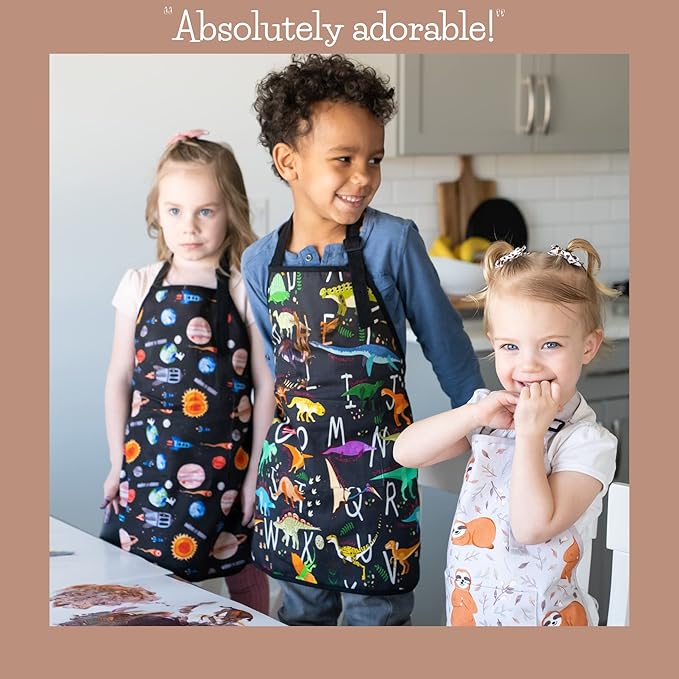 Kids Aprons for Girls and Boys, Toddler Apron with Pocket for Painting, Cooking, Baking, Gardening and Crafts
