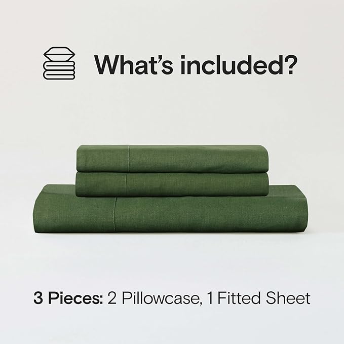 Sijo Stone Washed Organic French Linen Bed Sheet Set, GOTS Certified Organic, Best Cooling Linen Sheet Award by Sleep Foundation, 3 Piece - 2 Pillowcases and 1 Fitted Sheet (Forest, Cal King)