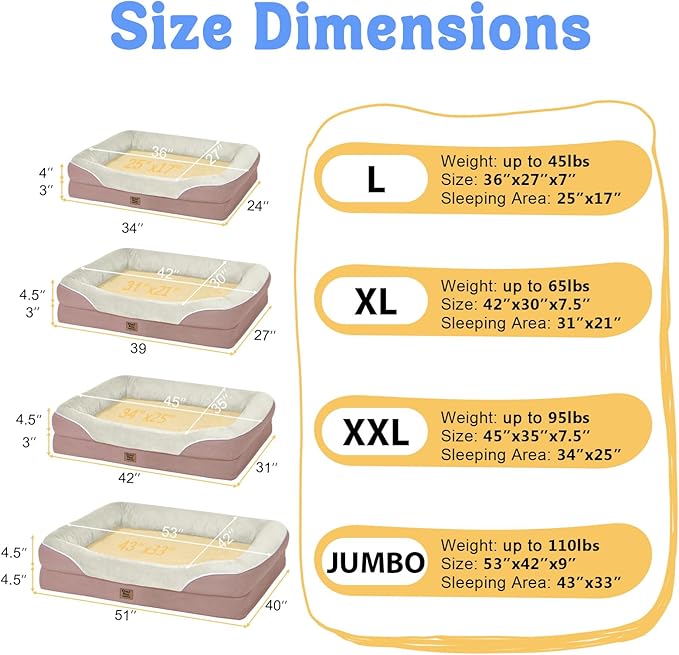 Orthopedic Washable Large Dog Bed - Dog Beds Large Sized Dogs with Removable Cover Waterproof Orthopedic Pet Bed XL Dogs Beds with Bolster