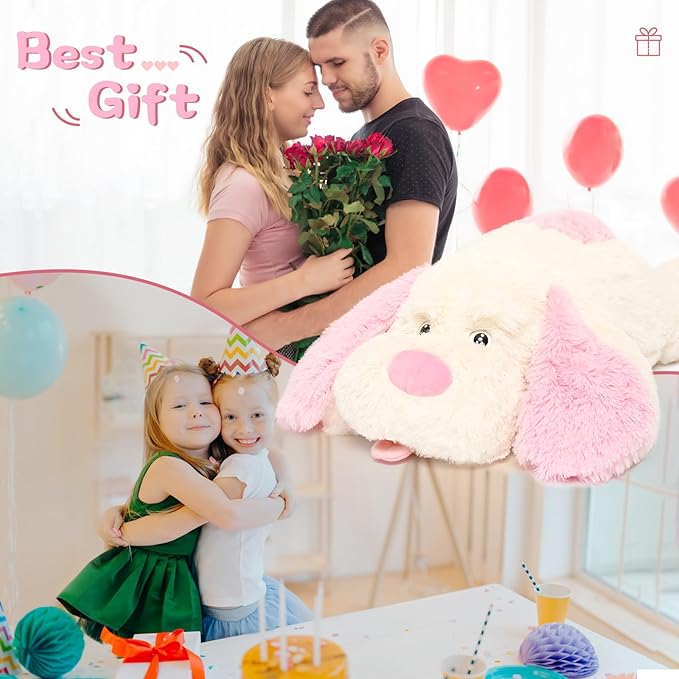MorisMos Giant Dog Stuffed Animals, 51inch Large Stuffed Dog Plush Soft Big Pillow Gifts for Kids,Girls, Boys, Pink