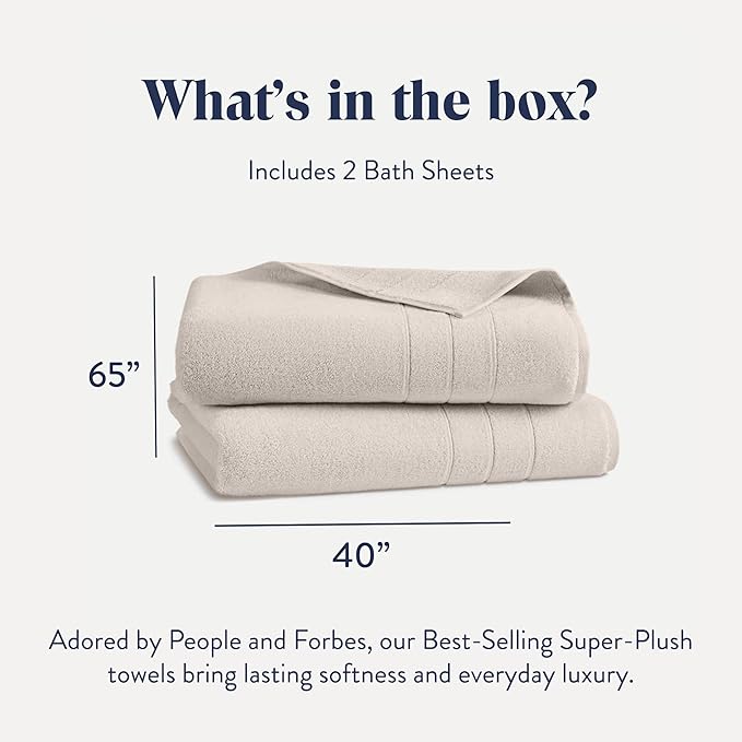 Brooklinen Super-Plush Turkish Cotton Bath Sheets - Set of 2 - Cotton, 820 GSM, Highly Absorbent, Machine Washable, Perfect for Home & Bathroom (40" x 65", Driftwood)