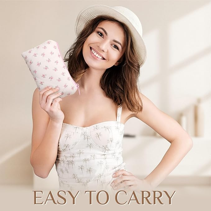 Paterr 10 Pcs Quilted Makeup Bag Bulk Cotton Floral Cosmetic Bag Women Girls Bridesmaid Gifts Cute Makeup Pouch Coquette Aesthetic Travel Toiletry Organizer(Bow Floral,6.30 x 3.94 Inches)
