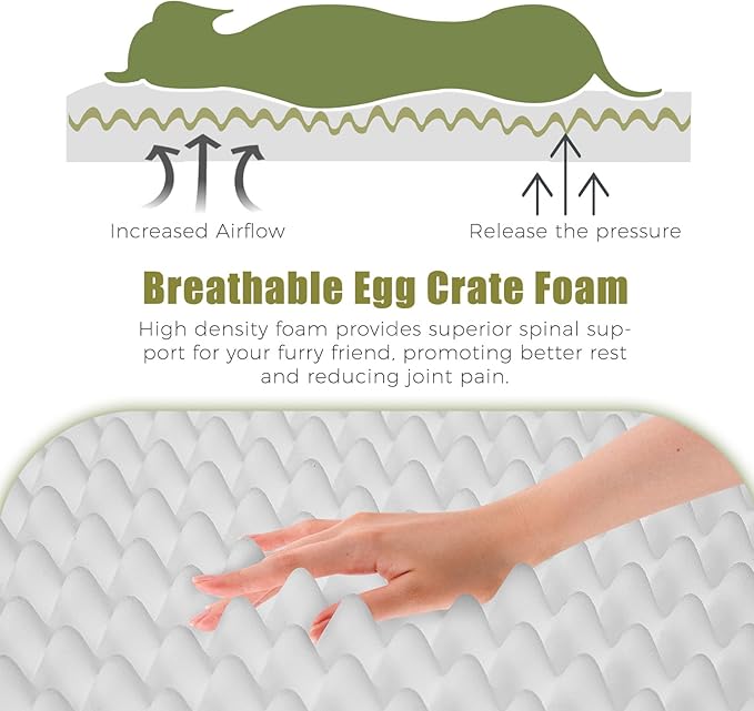 OUPEIWAWA Orthopedic Outdoor Waterproof Dog Beds for Extra Large Dogs, Washable Crate Bed with Egg Crate Foam Pet Bed Mat and Removable Oxford Fabric Cooling Cover Bed,45"x 32", Dark Green