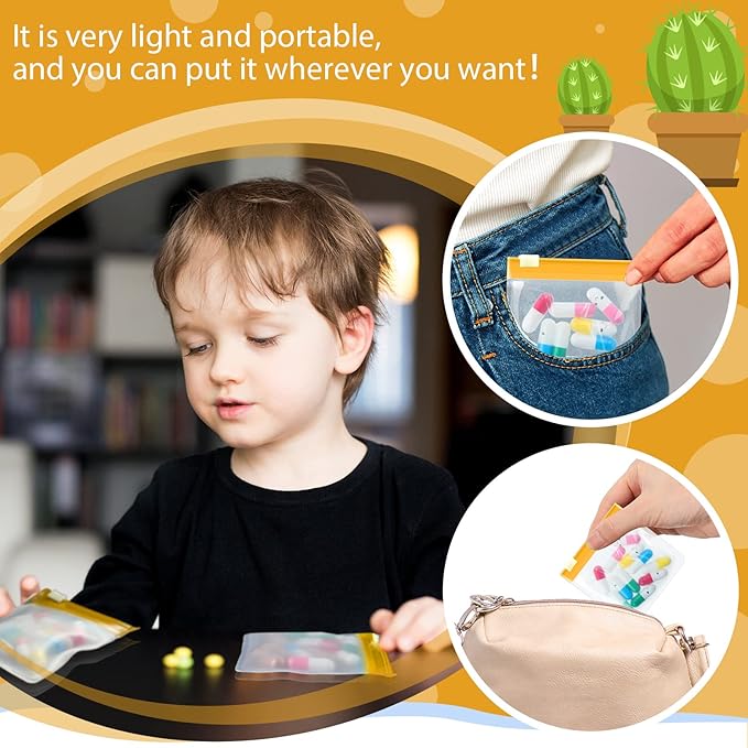 24 Pieces Pill Pouch Bags Zippered Set Reusable Translucent Medicine Organizer Sealing Travel Plastic Bags with Slide Lock for Storage(Yellow)