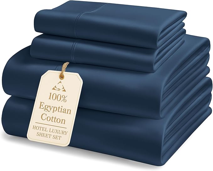 LANE LINEN 100% Egyptian Cotton Bed Sheets Full Size - 1000 Thread Count, Long Staple Mercerized Cotton Bedding Sheets, Luxury Hotel Like Thick 15" Deep Pocket, Reinforced French Seams - Estate Blue