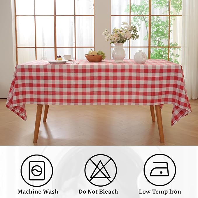 Alsoo Gingham Tablecloth Rectangle Table Cloth Heavy Duty Cotton Checkered Table Cover Buffalo Plaid Tablecloths for Spring Picnic Kitchen Dining, Red and White,60 * 60 inch