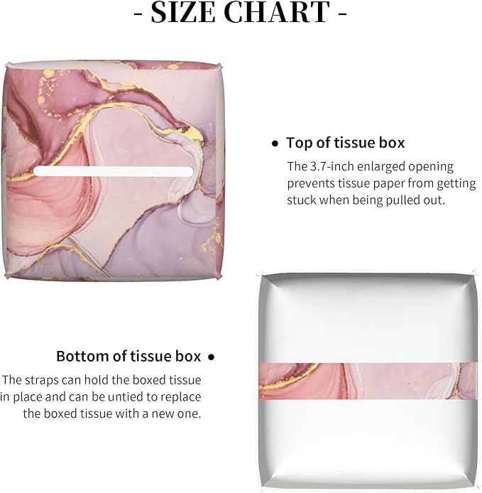 Pink Gold Liquid Marble Tissue Box Cover Square,Modern Marble Texture Tissue Box Holder Waterproof Leather Facial Paper Organizer Dispenser for Bathroom Home Car Nightstand Vanity Desk
