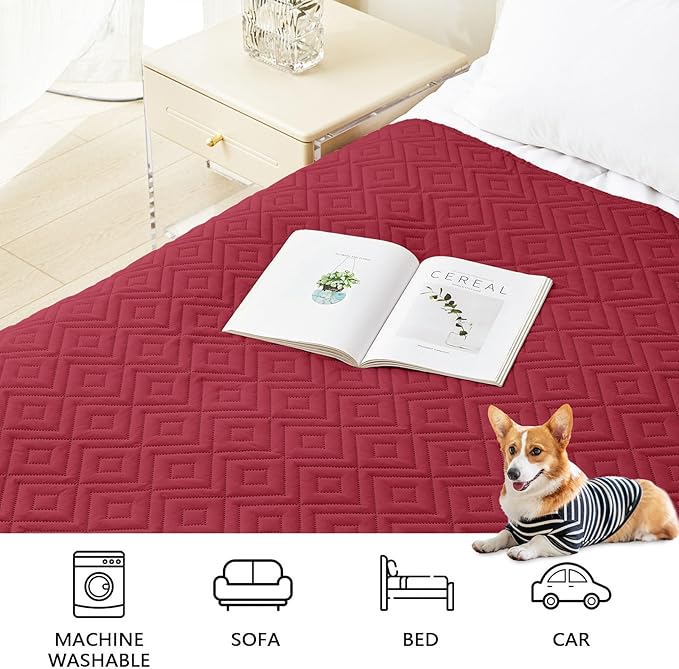 hyha Waterproof Dog Blanket, Soft Dog Bed Cover Pet Blankets, Waterproof Sofa Couch Cover for Dogs Washable, Reversible Pet Couch Covers for Sofa Furniture (30x53 Inch, Wine Red/Beige)