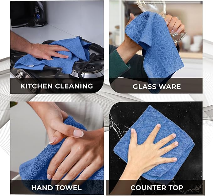 Avalon Towels Cotton Washcloths – (Pack of 60) Size 12x12 Inches, 100% Ring Spun Cotton, Soft & Absorbent Face Towels, Gym Towels, Hotel and Spa Quality, Reusable Fingertip Towels (Blue)