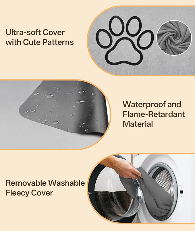 Ringco Large Dog Heating Pad with 12 Adjustable Temperature, Waterproof & Chew Resistant Pet Heating Pad with Timer, Heated Dog Bed with Fleecy Cover (L: 32” x 20”)