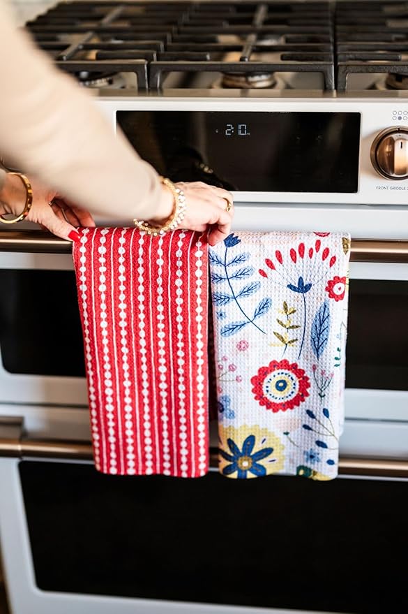 Desert Aqua || 2 Pack Double Sided|| Not Your Ordinary Dish Towels || Waffle Weave Microfiber || Tea Towels || Highly Absorbent || Hanging Loop || Dish Cloths|| Designer Prints|| Flower Garden