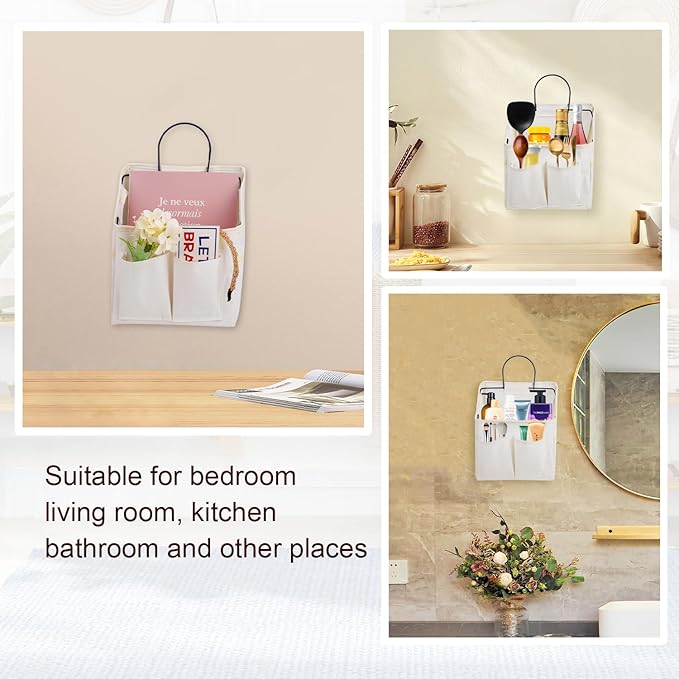 LYroo 2 Pack Wall Hanging Storage Bag Wall Hanging Organizer Basket with Pockets for Bathroom Bedroom Kitchen Dorm Room Essentials Rv Storage and Organization(White)