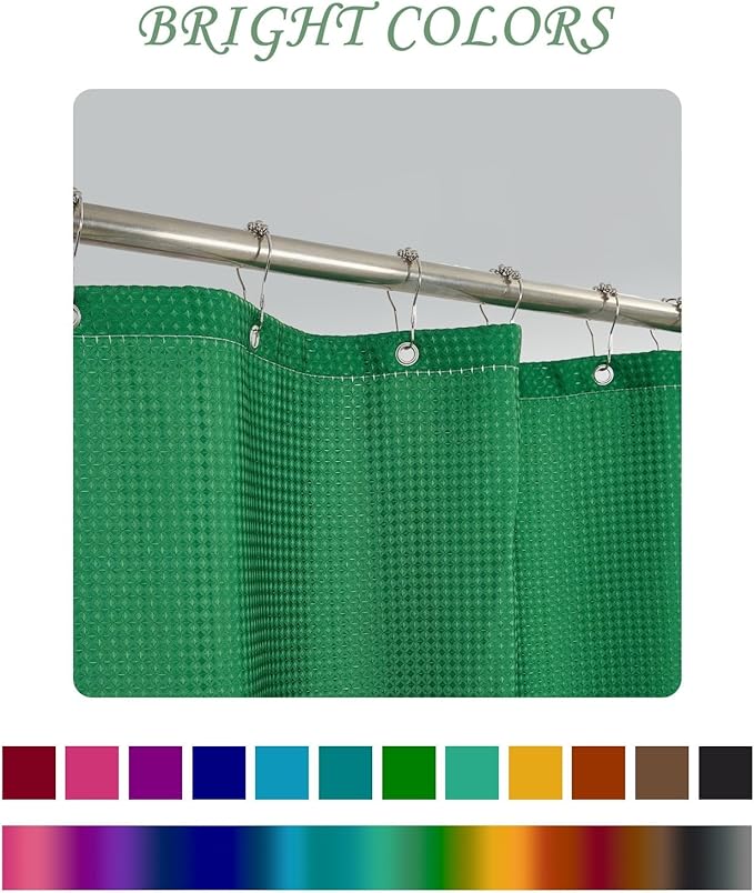 ggaimwf 72x96 Inch Solid Color Shower Curtain for Bathroom Waffle Bath Water Resistant Fabric Curtains Green Modern Thick Shower Stall Curtain with Metal Hooks