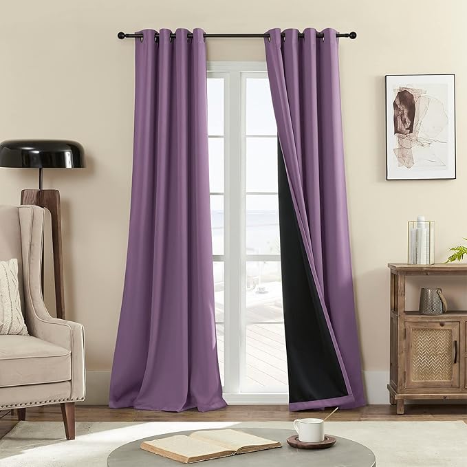 Rutterllow 100% Blackout Curtain 84 Inch Length 2 Panels Set, Room Darkening Thermal Insulated Window Treatment for Bedroom, Noise Reduction Privacy Drapes with Grommet Top for Living Room(Purple)