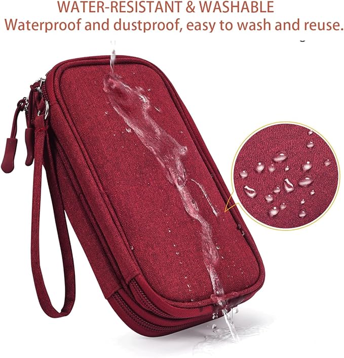CAAORDKSO Electronic Cord Organizer Travel Case, Travel Cable Organizer Bag, Waterproof Electronic Accessories Carry Pouch for Cable, Cord, USB, Charger, Phone, Power Bank, Earphone (Wine Red, Medium)