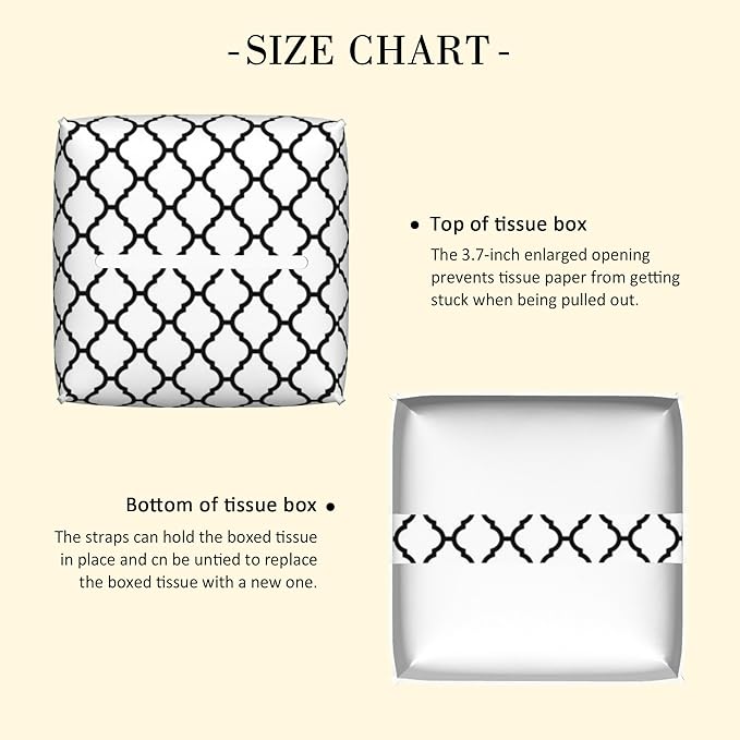 POIUBLE Leather Tissue Box Holder Black and White Quatrefoil Tissue Box Cover Square Waterproof Tissue Holder Organizer Modern Napkin Holder for Bedroom Dresser Night Stand Office Desk