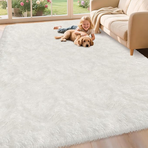 8x10 Area Rug for Living Room Soft White Fluffy Rug for Bedroom 8x10 Large Shaggy Carpet Fuzzy Modern Floor Decor Aesthetic, Nursery Playroom Plush Non-Slip Thick Rugs for Kids Girls Boys