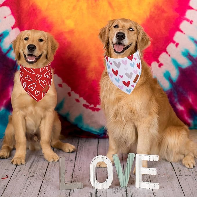 PTDECOR Valentine Dog Bandana, Reversible Holiday Dog Scarf, Multi Size, Heart Valentine Bandanas for Large X-Large Dogs Pets (X-Large)