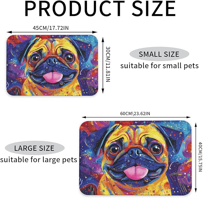 Pug Food Mat for Floors Waterproof,Quick Dry Anti-Slip Dog Bowl Mats for Food and Water,Pet Feeding Mats,Pet Placemat for Messy Drinkers to Protect Floors,Pets Supplies 17.72×11.81in