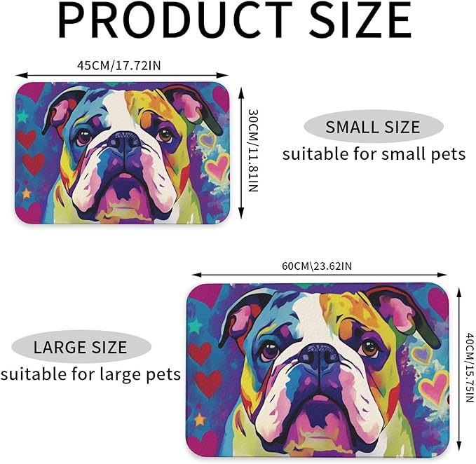Bulldog Dog Food Mat for Floors Waterproof,Quick Dry Anti-Slip Dog Bowl Mats for Food and Water,Pet Feeding Mats,Pet Placemat for Messy Drinkers to Protect Floors,Pets Supplies 17.72×11.81in