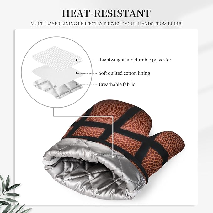 Basketball Oven Mitts and Pot Holders Set of 4 Silicone Basketball Spot Leather Texture Sport Kitchen Mitten Gloves and Sports Theme Potholders Set Oven Gloves Hot Holders for Kitchen