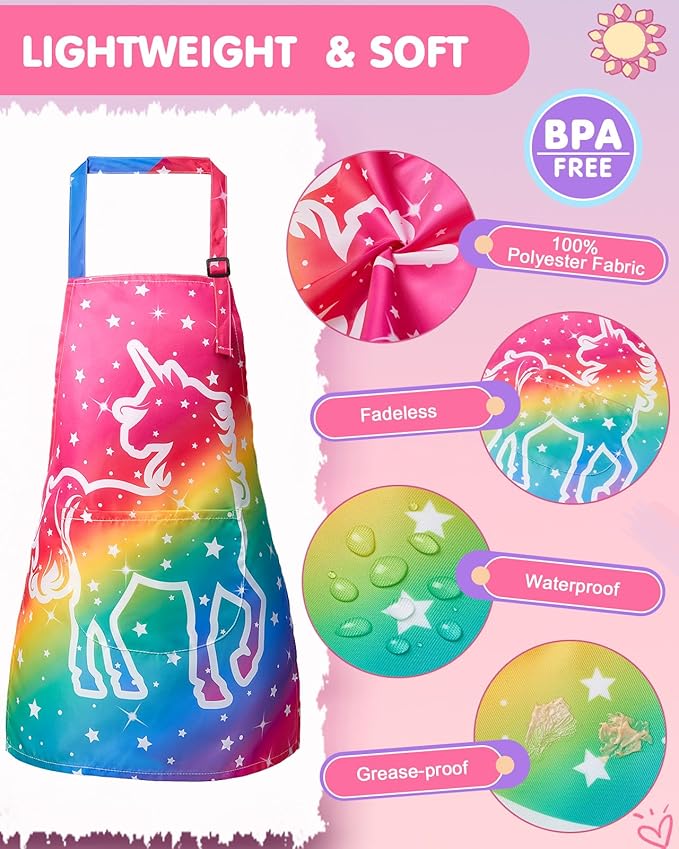 Lictin 2 Pack Kids Apron Girls Boys for Cooking, Waterproof Art Apron with Pockets for Kids Painting Cooking Baking