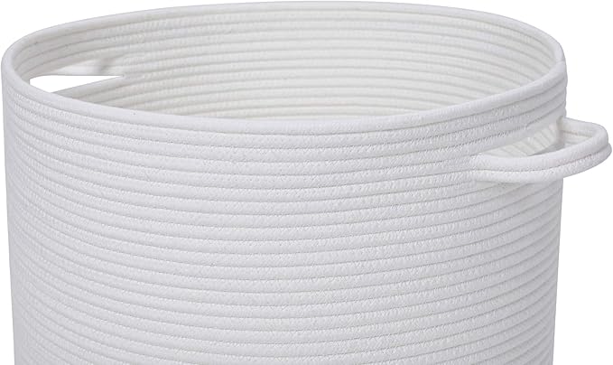 Cottonphant 16" x 16" x 13" Medium Storage Basket with Lid, Cotton Rope Storage Baskets, Laundry Hamper, Cloth Bin, for Clothes Blankets Pillows Storage in Living Room, Full White with Cover