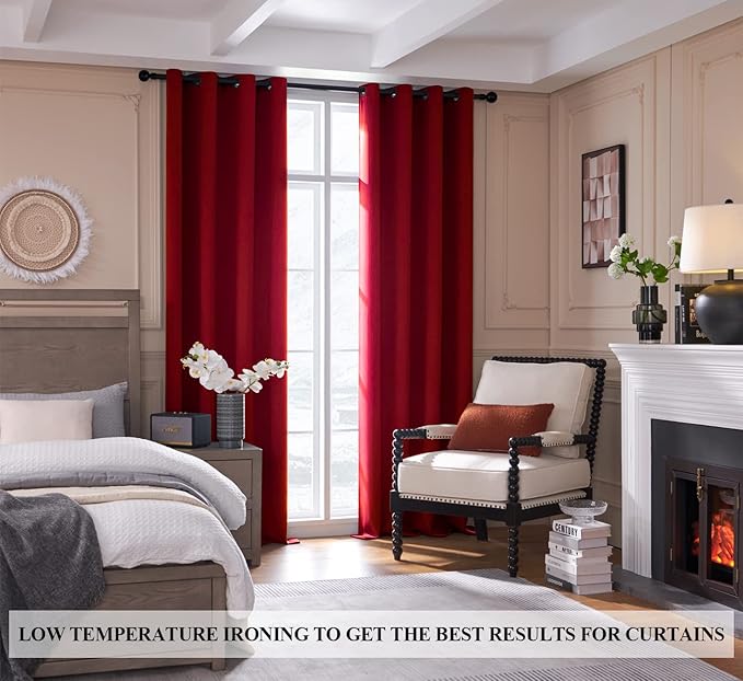 Rutterllow 100% Blackout Curtains, Full Shade 90 Inches Long Complete Blackout Drapes for Living Room, Thermal Insulated Bedroom Window Treatment Drapes (2 Panels, Red, 52 x 90 inch)