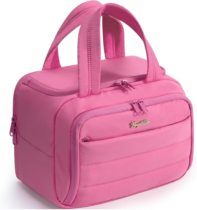 Bagstellar Travel Toiletry Bag, Lightweight Wide-open Large Puffy Toiletry Bag for Women, Quilted Makeup Bag Organizer Water-resistant Cosmetic Bag with Handle for Toiletries, Essentials, Accessories