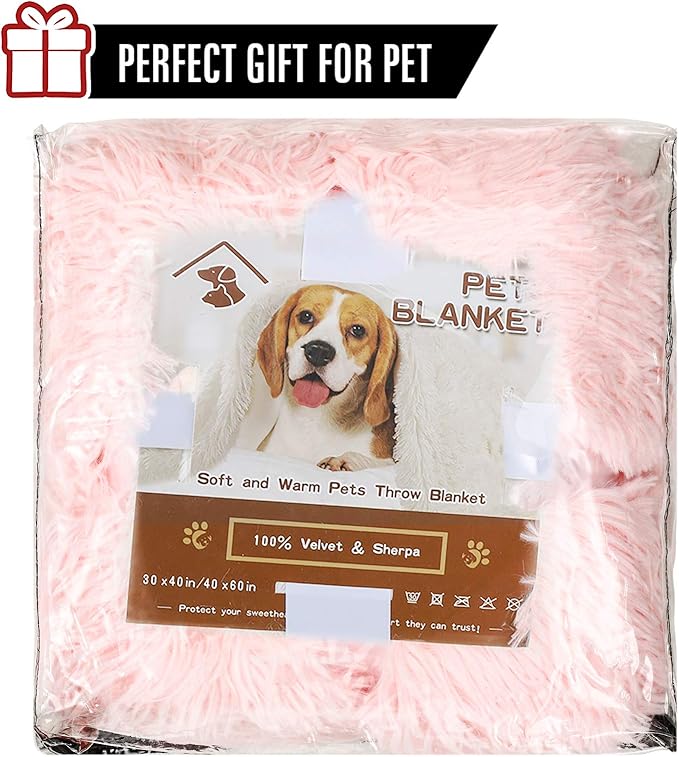 LOCHAS Luxury Fluffy Dog Blanket, Extra Soft and Warm Sherpa Fleece Pet Blankets for Dogs Cats, Plush Furry Faux Fur Puppy Throw Cover, 40''x60'' Pink