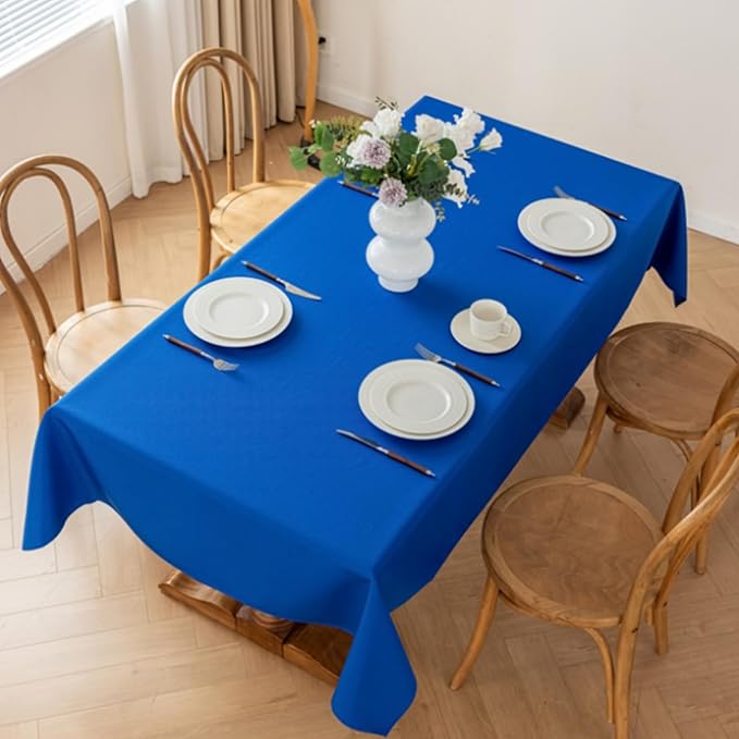 Rectangle Stain and Wrinkle Resistant Washable Polyester Table Cloth, Decorative Fabric Table Cover for Dining Kitchen Tables, Parties and Camping, 54 x 108 Inch,2 Pack,Blue