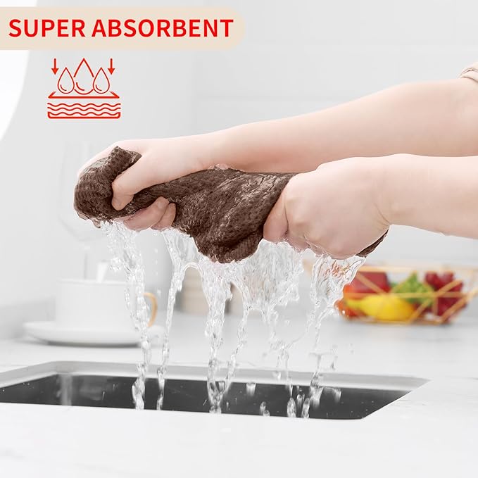 Kitinjoy 100% Cotton Waffle Weave Kitchen Towels (13 X 28 Inches, Coffee), 4-Pack Super Soft and Absorbent Dish Towel for Drying Dishes, Kitchen Hand Towels