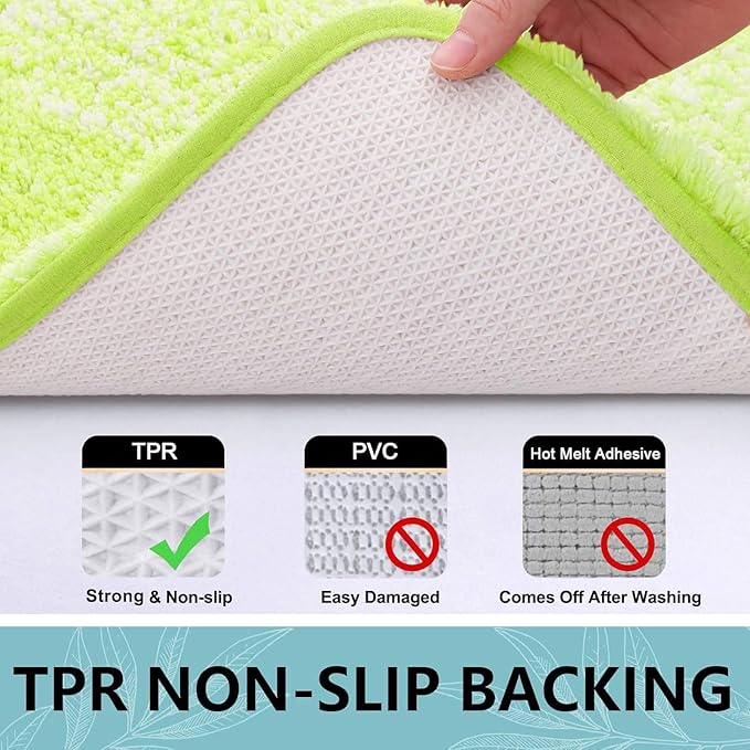 Arotive Microfiber Bathroom Rugs, Shaggy Soft and Absorbent Contour Toilet Rugs, Non-Slip, Thick Plush Machine Washable Dry Bath Mats for Toilet Base, 24x16, Light Green, Rectangular