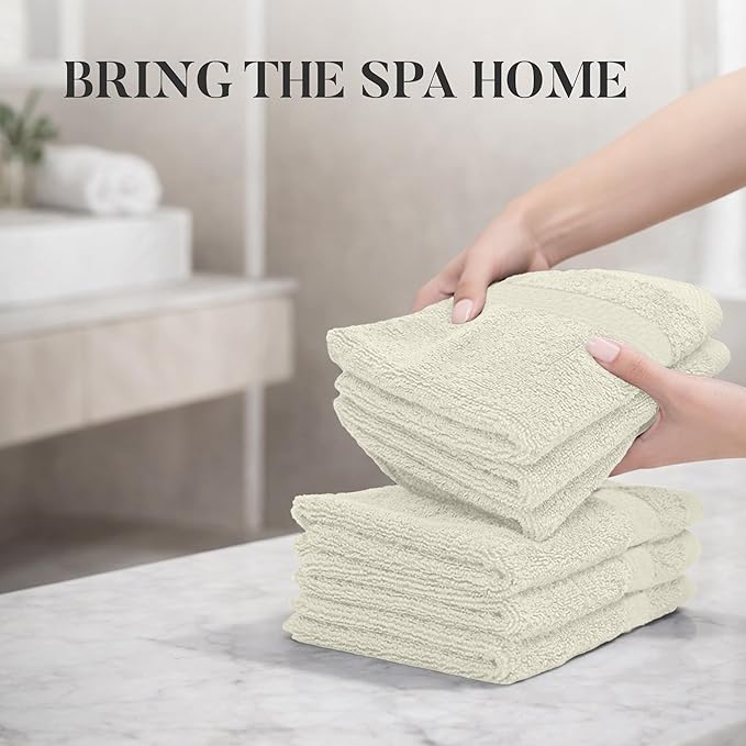 RIVERSIDE 12 Pack Premium 100% Cotton Face Wash Cloths, 12 x 12 Inches, Soft & Absorbent Face Towels for Bathroom Wash Clothes, 550 GSM, Luxury WashCloths for Showering, Body, Spa & Gym, Cannoli Cream