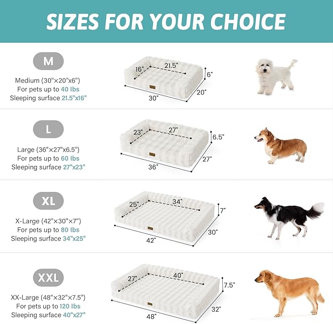 COZY KISS Faux Rabbit Fur Orthopedic Dog Bed, Large Dog Bed, Supportive Foam Pet Sofa with Waterproof Lining Cover, Washable U-Shaped Pet Couch with Anti-Slip Bottom Design, Beige XL 42x30x7 inch