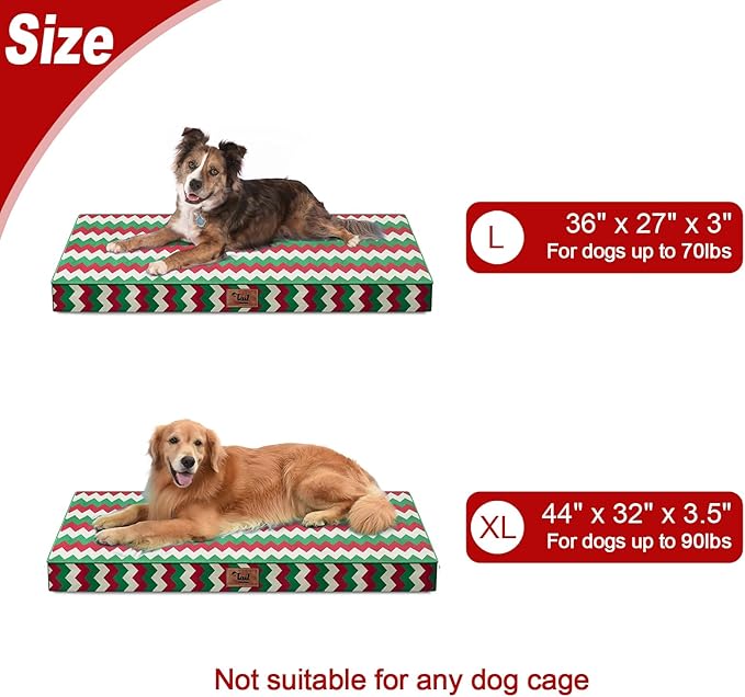 Tail Stories Orthopedic Dog Bed for Large Dogs, Big Waterproof Dog Bed Washable Pet Bed for Large Sized Dogs with Egg Crate Foam Pet Bed Mat, Removable Oxford Cooling Cover, Stripe